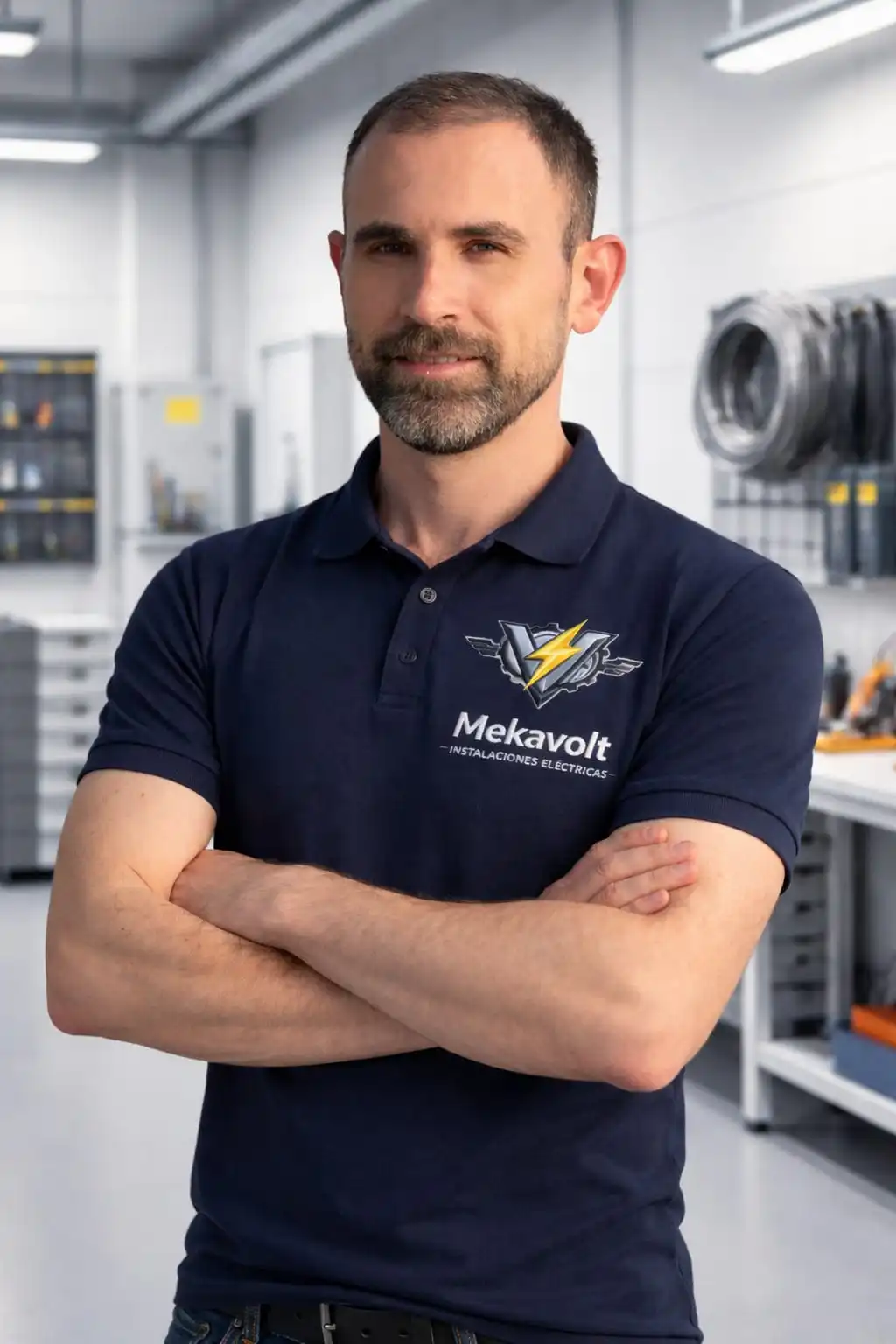 Ángel, electricista profesional de MekaVolt, trabajando en un cuadro eléctrico en Castellón